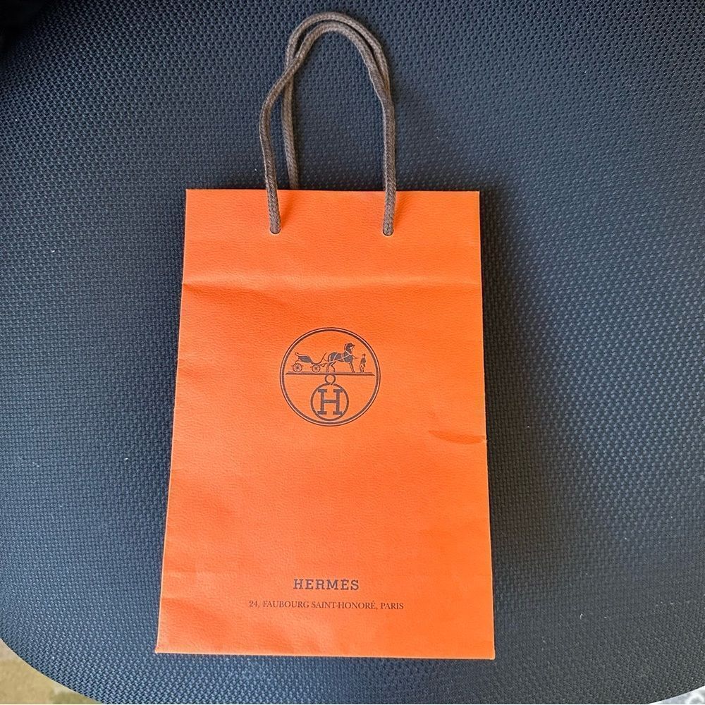 Authentic HERMES 22x15x7 CM Shopping Tote PAPER BAG Rope Handles Orange